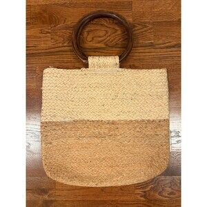 J. Jill  Jute Market Tote Bag Purse Wooden Handles 18 x 16" NWOT
